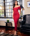 Deep Neck Sleeve Detailed Bodycon Maroon Dress